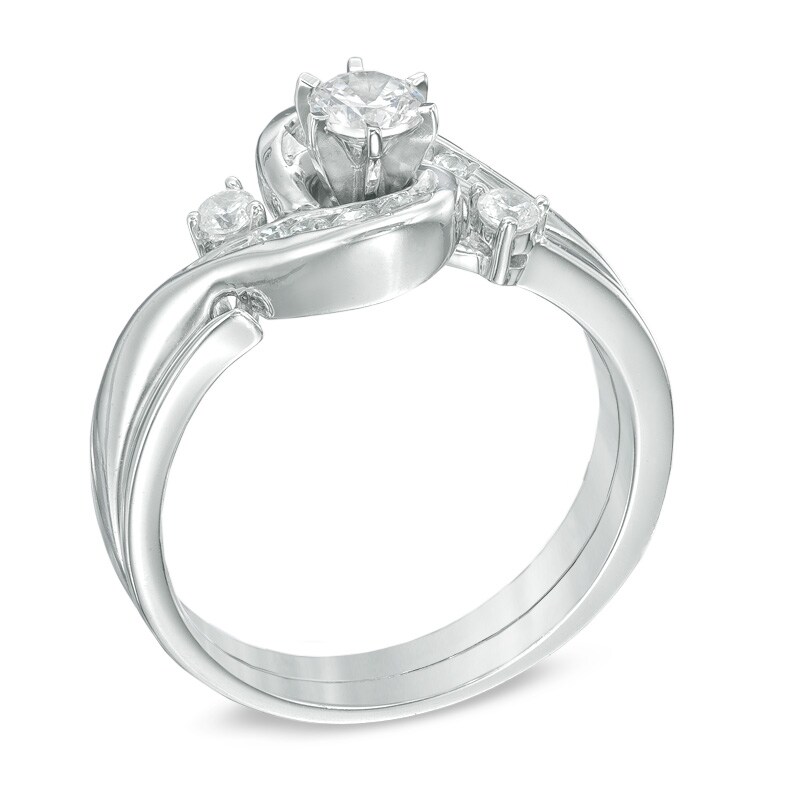 Main Image 2 of 1/2 CT. T.W. Diamond Frame Bypass Bridal Set in 10K White Gold