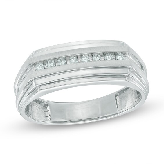 Men's 1/8 CT. T.W. Diamond Wedding Band in 10K White Gold ...
