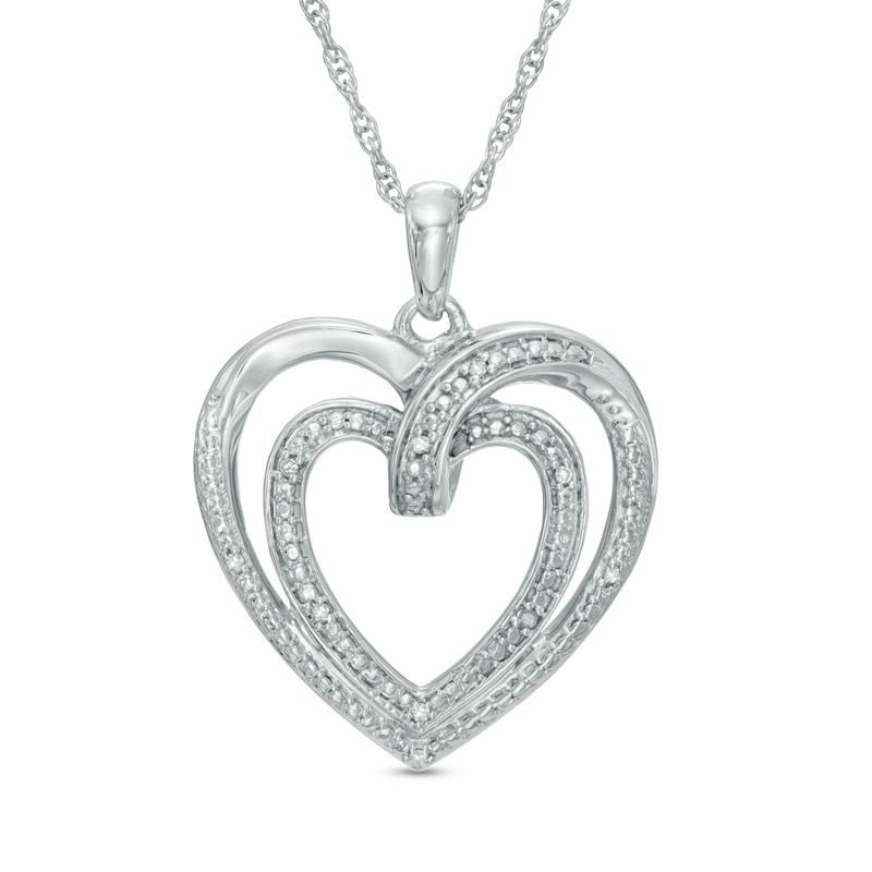 Main Image 1 of Diamond Accent Double Row Heart Pendant in Sterling Silver