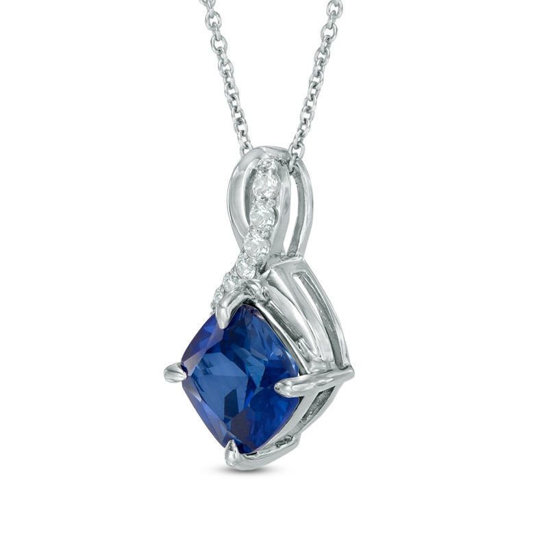 Main Image 2 of 8.0mm Cushion-Cut Lab-Created Blue and White Sapphire Infinity-Style Pendant in Sterling Silver
