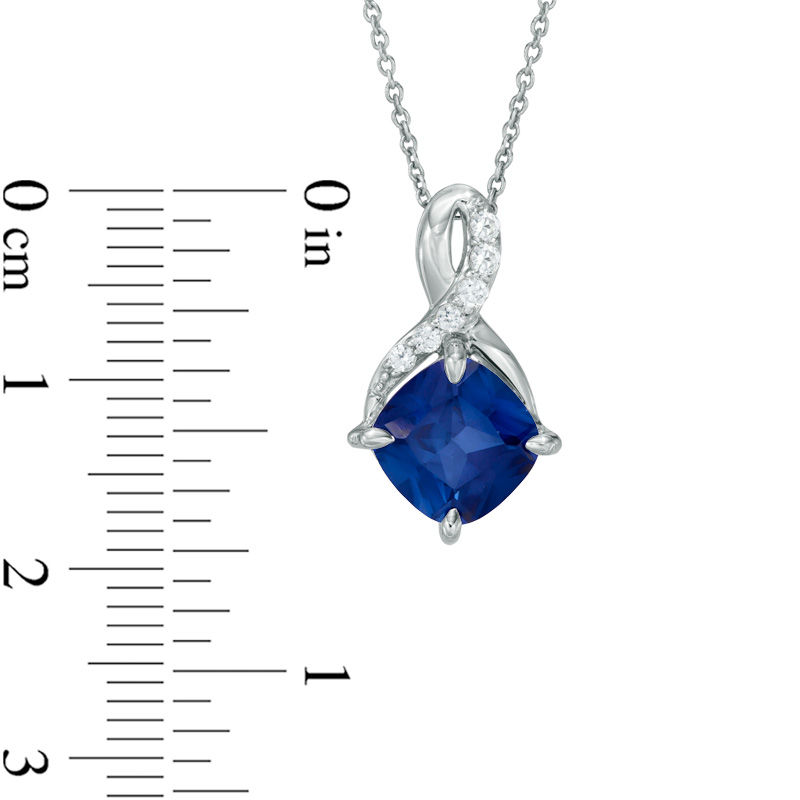 Main Image 3 of 8.0mm Cushion-Cut Lab-Created Blue and White Sapphire Infinity-Style Pendant in Sterling Silver