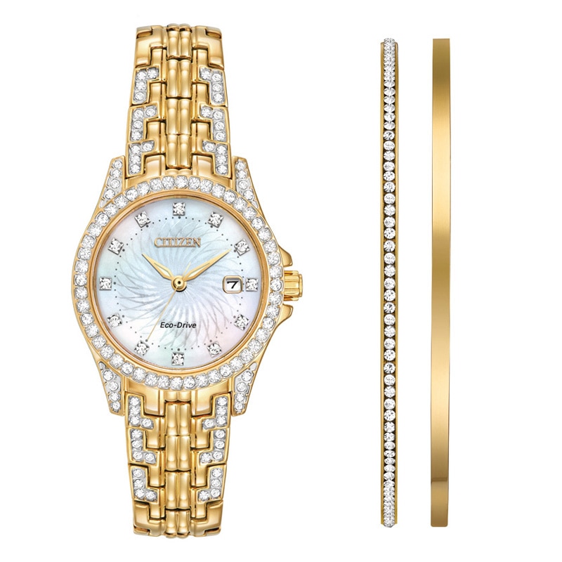 Ladies' Citizen Eco-Drive® Silhouette Crystal Watch and Bangle Boxed Set (Model: EW1222-64D)