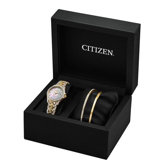 Ladies' Citizen Eco-DriveÂ® Silhouette Crystal Watch and Bangle Boxed Set (Model: Ew1222-64D)