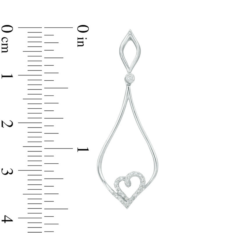 1/6 CT. T.W. Diamond Teardrop with Heart Drop Earrings in Sterling Silver