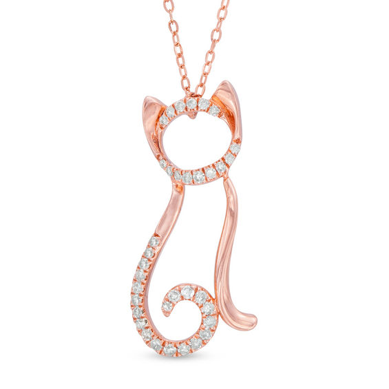 1/10 CT. T.W. Diamond Sitting Cat Pendant in 10K Rose Gold 17