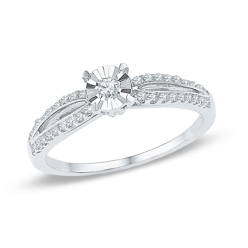 1/4 CT. T.W. Diamond Split Shank Promise Ring in 10K White Gold