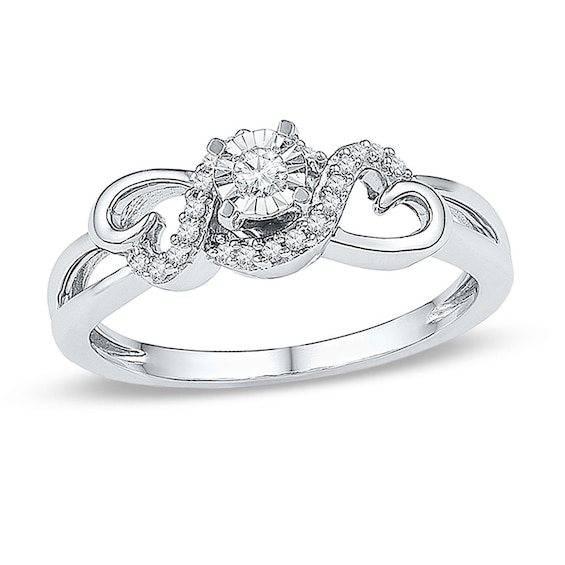 1/8 CT. T.w. Diamond Heart Sides Promise Ring in 10K White Gold