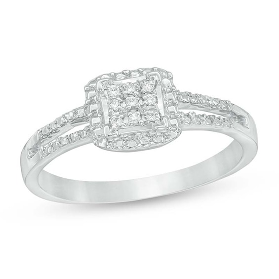 Multi-Diamond Accent Square Promise Ring In 10K White Gold