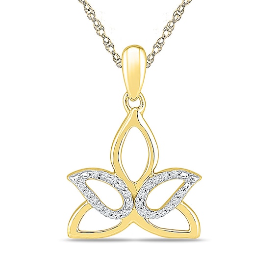 1/15 CT. T.w. Diamond Outline Lotus Flower Pendant in 10K Gold