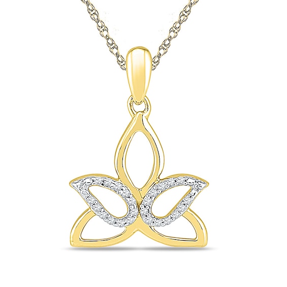 1/15 CT. T.w. Diamond Outline Lotus Flower Pendant In 10K Gold