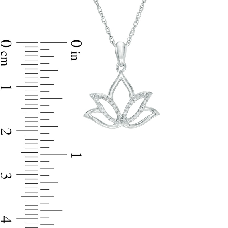 Diamond Accent Outline Lotus Flower Pendant in Sterling Silver