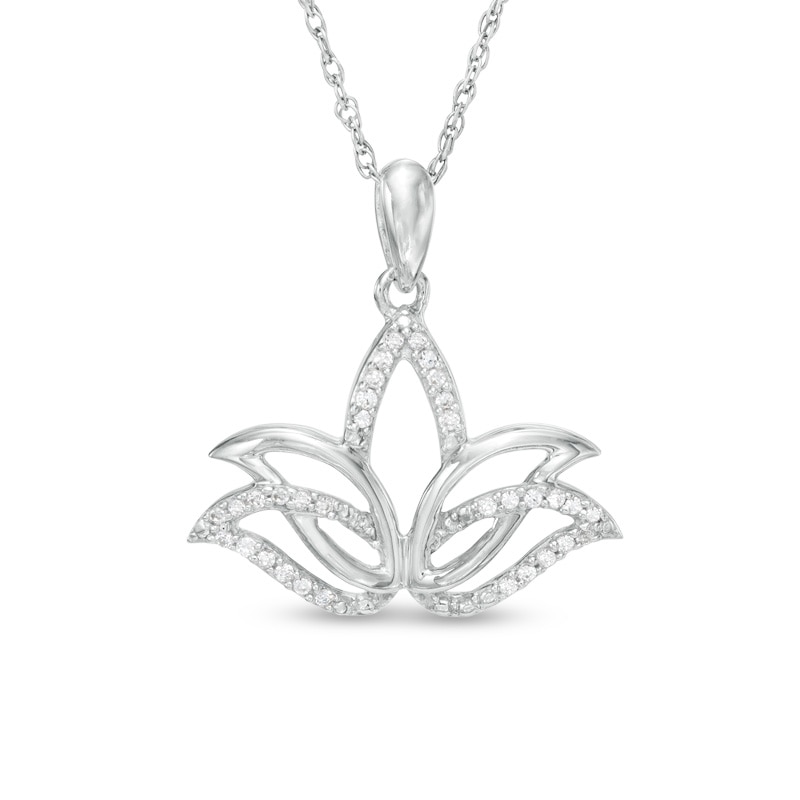 1/10 CT. T.W. Diamond Outline Lotus Flower Pendant in Sterling Silver ...