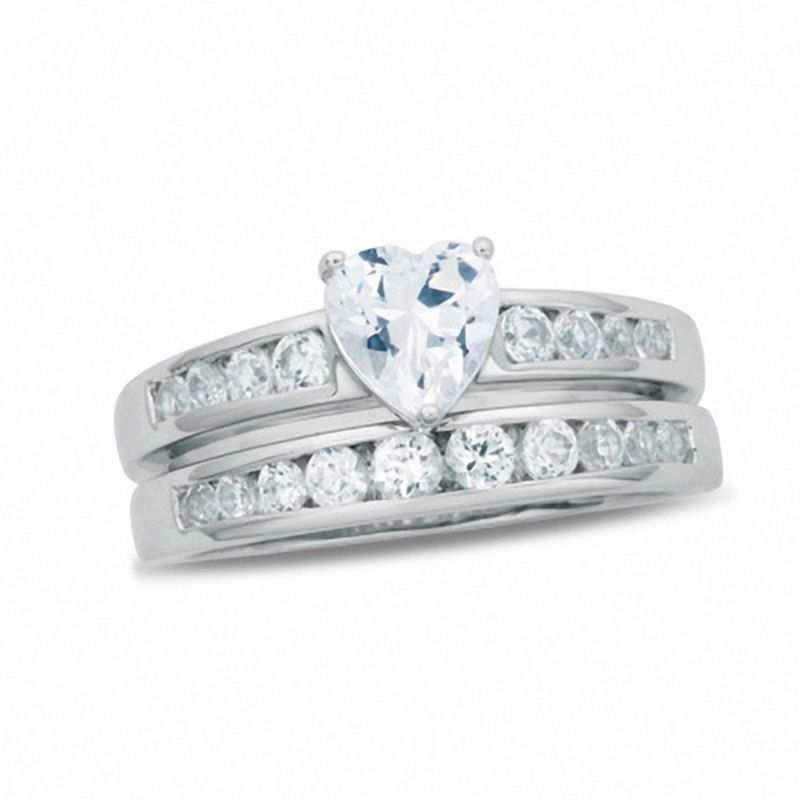 6 0mm Heart Shaped Lab Created White Shire Bridal Set In Sterling 6 0mm Heart Shaped Lab Created White Shire Bridal Set In Sterling Silver