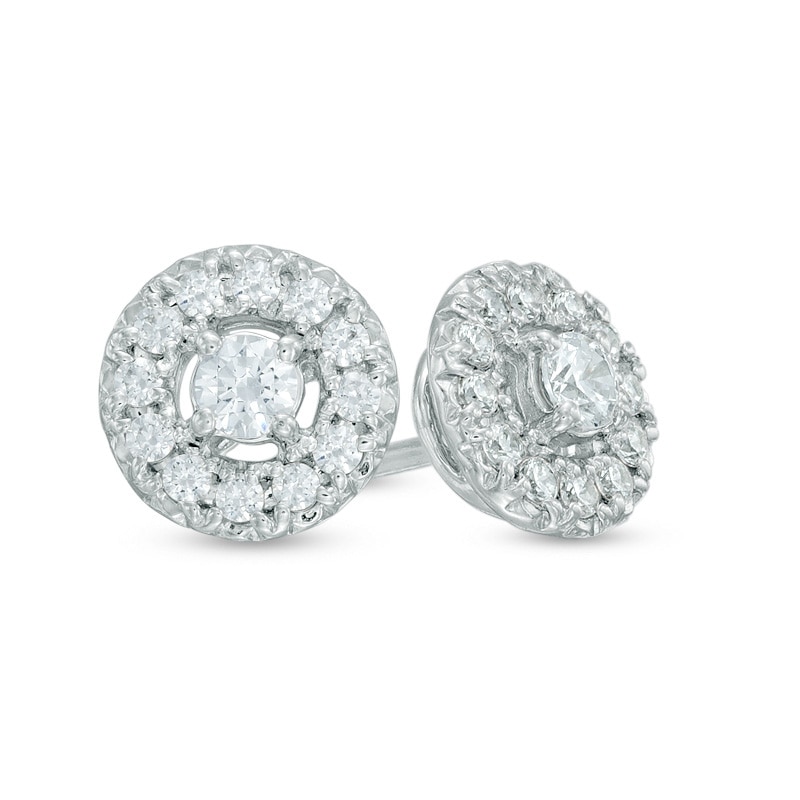 1/2 CT. T.W. Diamond High Profile Frame Stud Earrings in 10K White Gold