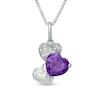 Thumbnail Image 0 of 8.0mm Heart-Shaped Amethyst and Diamond Accent Triple Heart Pendant in Sterling Silver