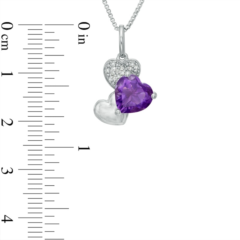 8.0mm Heart-Shaped Amethyst and Diamond Accent Triple Heart Pendant in Sterling Silver