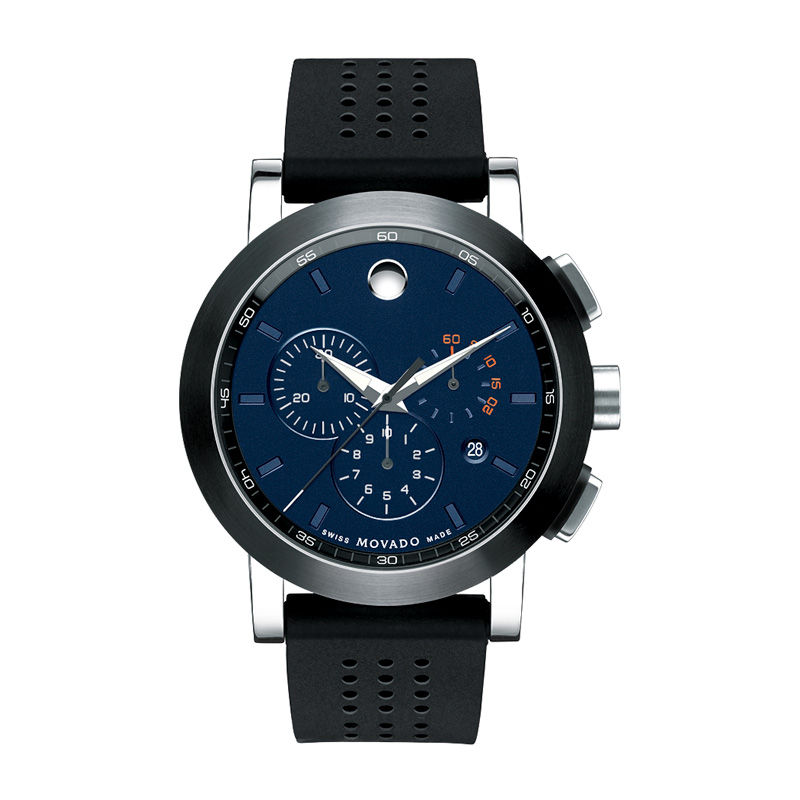 Main Image 1 of Men's Movado Museum® Sport Chronograph Strap Watch with Blue Dial (Model: 0607002)