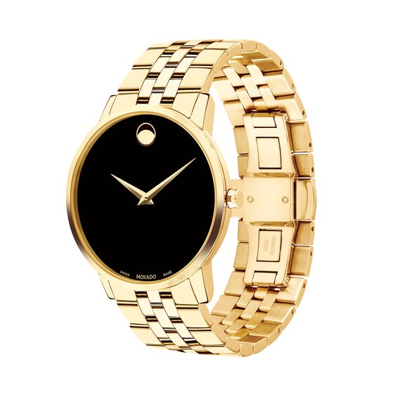 Men's Movado MuseumÂ® Classic Gold-Tone PVD Watch with Black Dial (Model: 0607203)