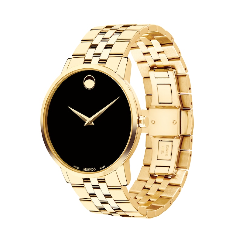 Men's Movado Museum® Classic Gold-Tone PVD Watch with Black Dial (Model: 0607203)