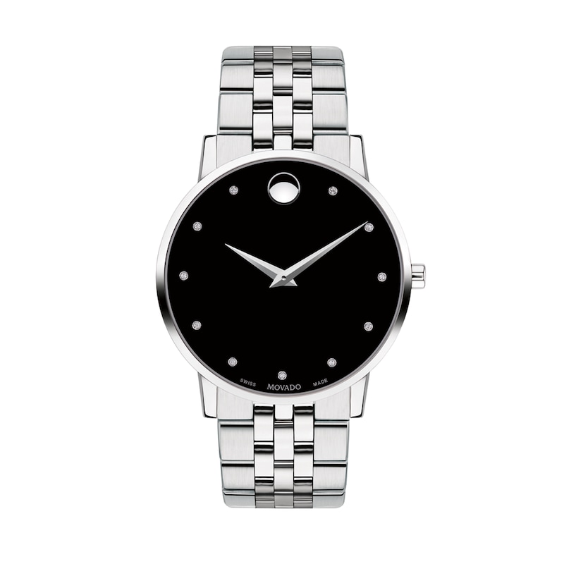 Men's Movado Museum® Classic 1/20 CT. T.W. Diamond Watch with Black Dial (Model: 0607201)