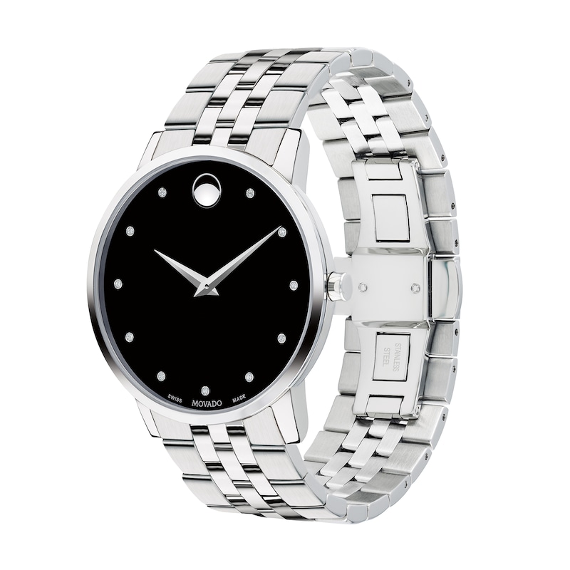 Main Image 2 of Men's Movado Museum® Classic 1/20 CT. T.W. Diamond Watch with Black Dial (Model: 0607201)