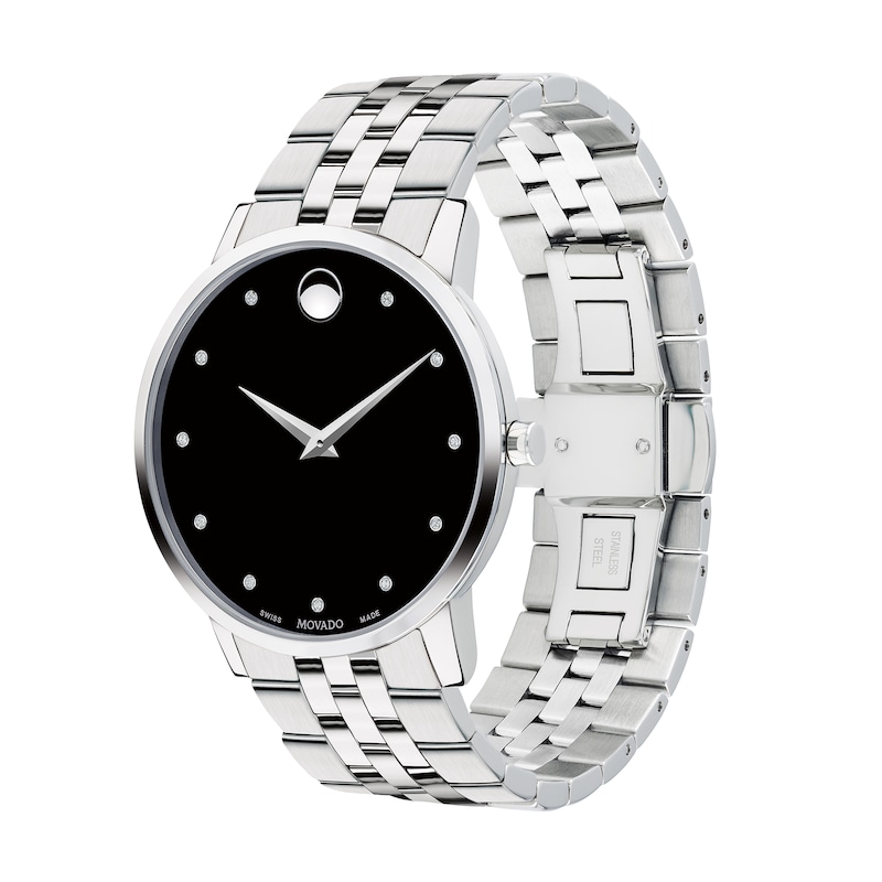 Men's Movado Museum® Classic 1/20 CT. T.W. Diamond Watch with Black Dial (Model: 0607201)