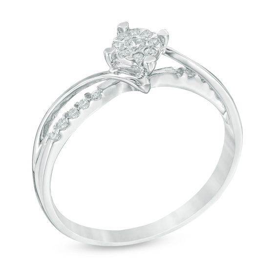1/10 CT. T.W. Diamond Cluster Bypass Promise Ring in Sterling