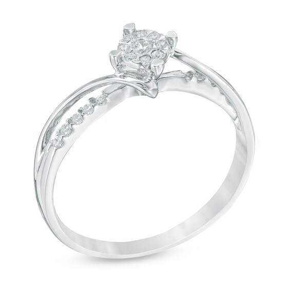 1/10 CT. T.w. Diamond Cluster Bypass Promise Ring in Sterling Silver