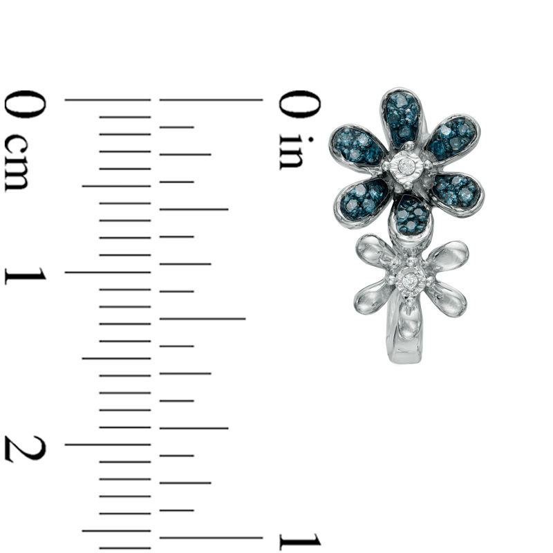 Main Image 2 of 1/6 CT. T.W. Enhanced Blue and White Diamond Flower Hoop Earrings in Sterling Silver