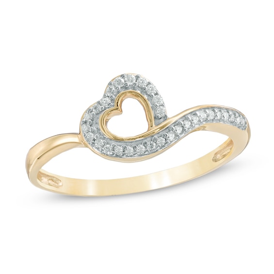 1/10 CT. T.W. Diamond Tilted Heart Ring in 10K Gold | Zales