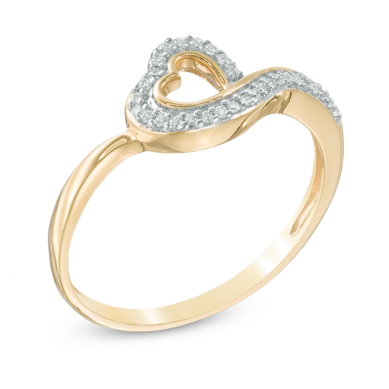 Main Image 2 of 1/10 CT. T.W. Diamond Tilted Heart Ring in 10K Gold