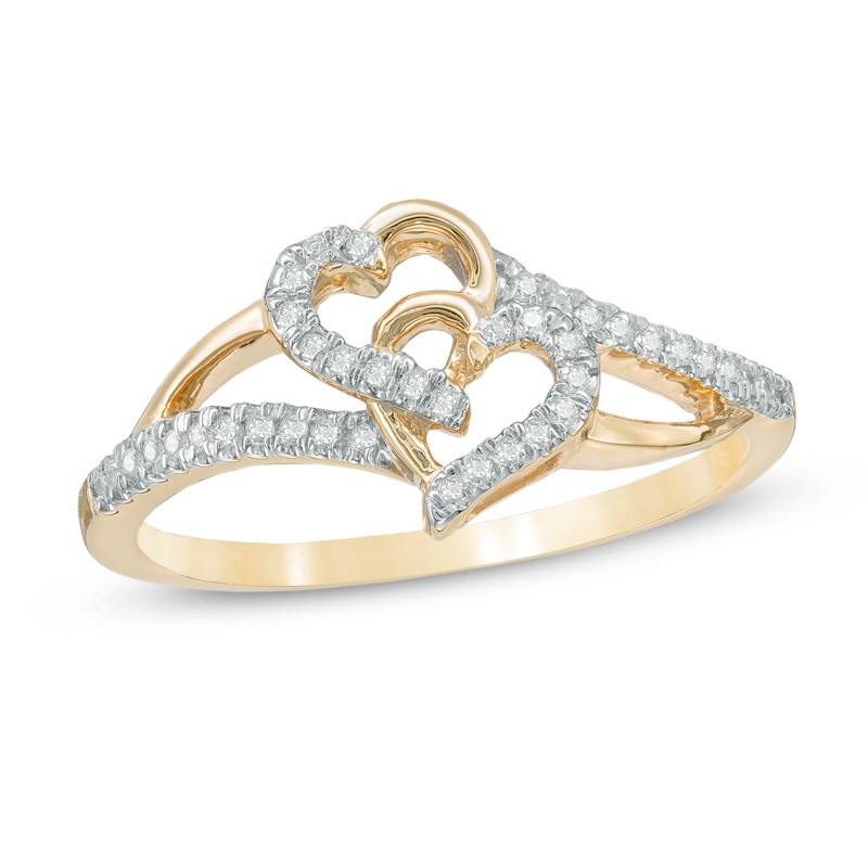 Main Image 1 of 1/10 CT. T.W. Diamond Interlocking Hearts Ring in 10K Gold