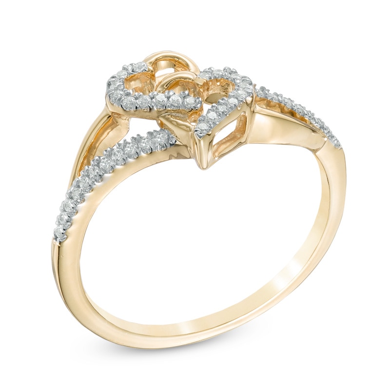 Main Image 2 of 1/10 CT. T.W. Diamond Interlocking Hearts Ring in 10K Gold