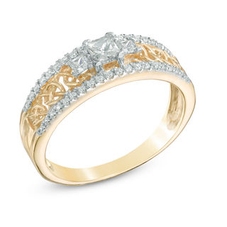 1/2 CT. T.W. Princess-Cut Diamond Three Stone Wire Ring in 10K Gold ...