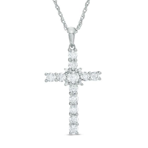 7/8 CT. T.w. Diamond Cross Pendant in 10K White Gold
