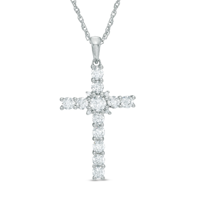 7/8 CT. T.W. Diamond Cross Pendant in 10K White Gold