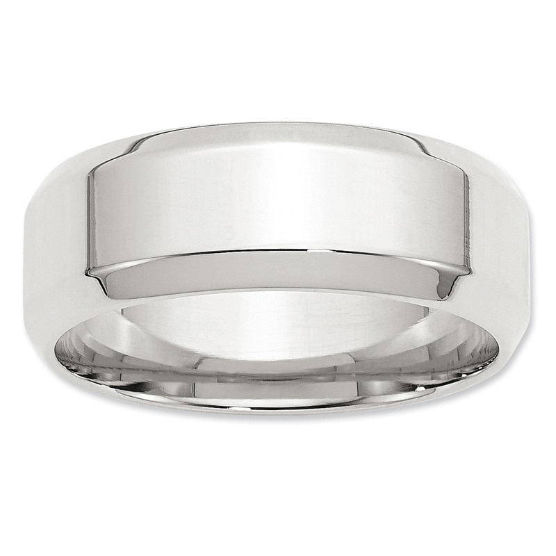 Men's 8.0mm Bevel Edge Comfort Fit Wedding Band in Sterling Silver