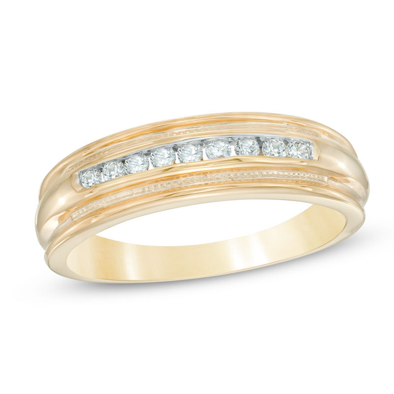 Main Image 1 of 1/4 CT. T.W. Diamond Milgrain Wedding Band in 10K Gold