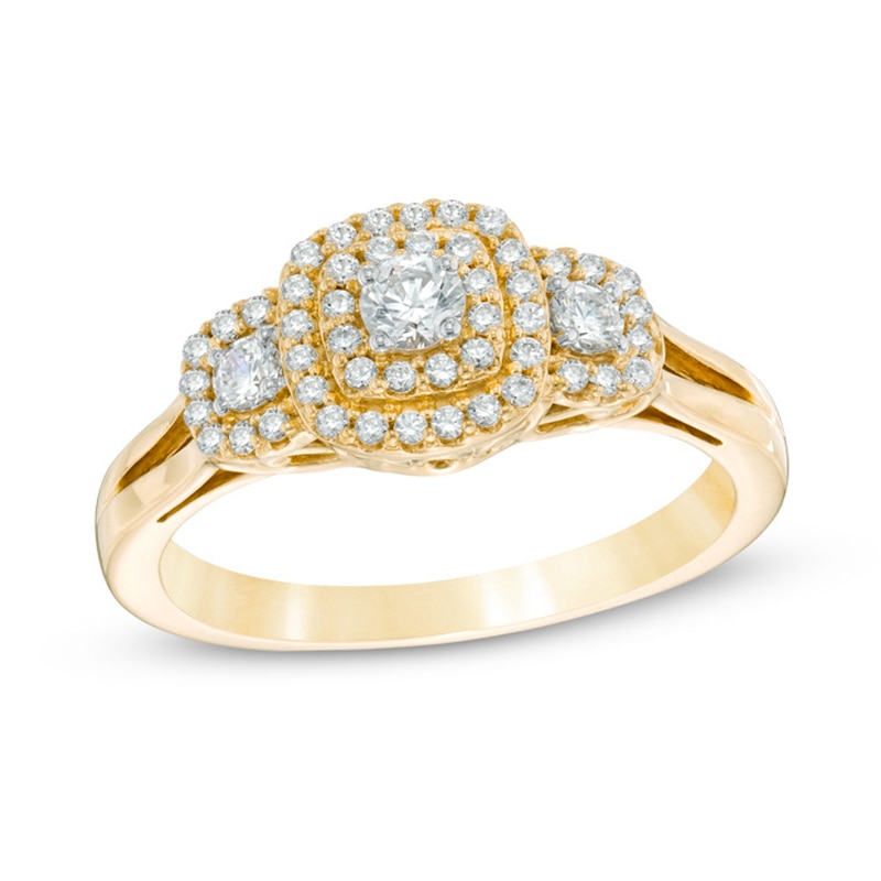 Main Image 1 of 1/2 CT. T.W. Diamond Past Present Future® Double Frame Engagement Ring in 10K Gold