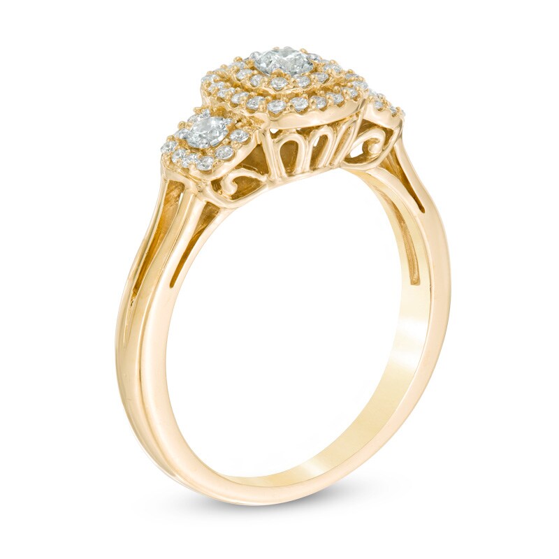Main Image 2 of 1/2 CT. T.W. Diamond Past Present Future® Double Frame Engagement Ring in 10K Gold