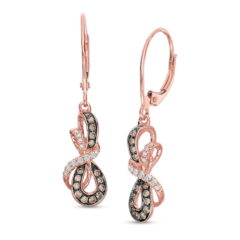 Main Image 1 of 1/3 CT. T.W. Champagne and White Diamond Twist Drop Earrings in 10K Rose Gold