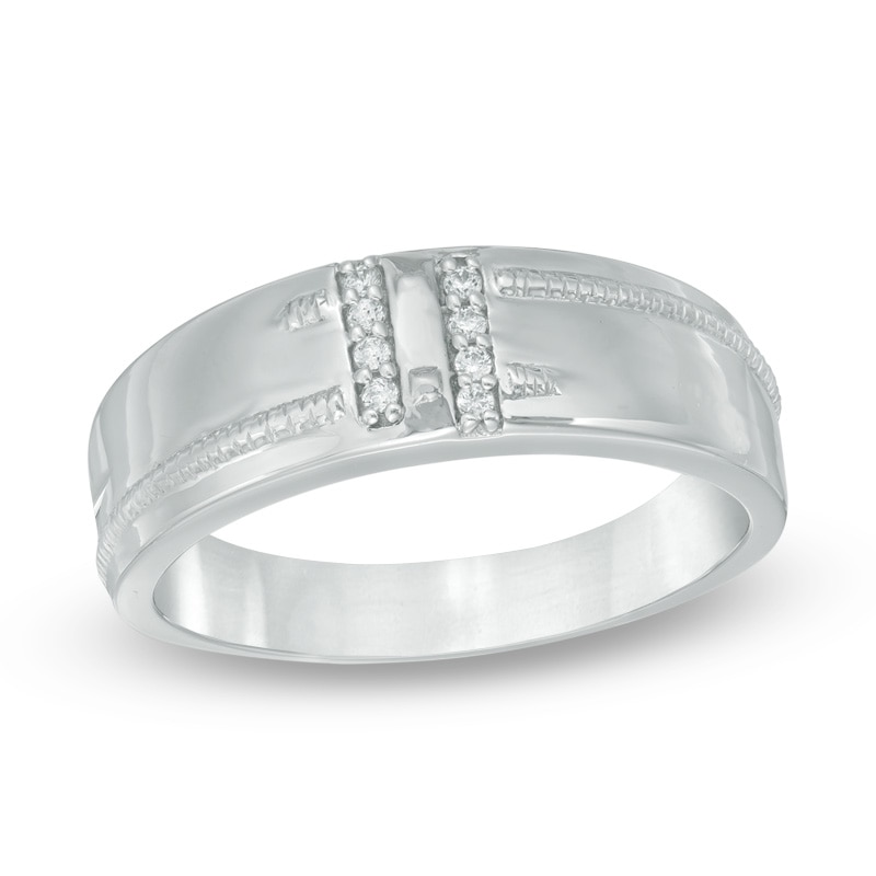 Men's 1/20 CT. T.W. Diamond Wedding Band in Sterling Silver | Zales