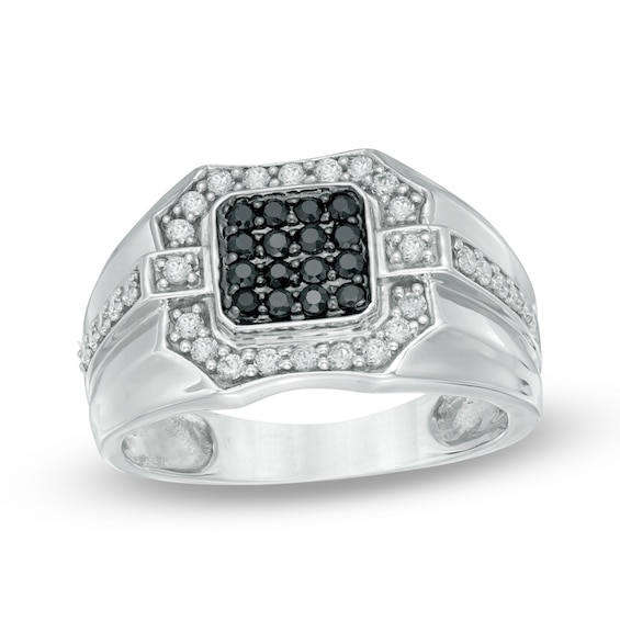 3/4 CT. T.w. Enhanced Black and White Diamond Square Composite Ring in Sterling Silver