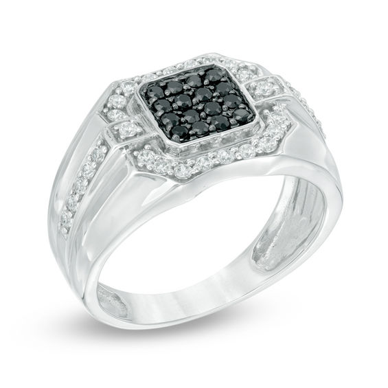 3/4 CT. T.w. Enhanced Black and White Diamond Square Composite Ring in Sterling Silver