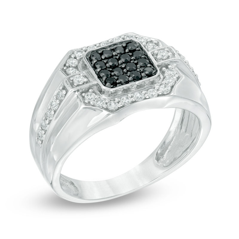 Men's 3/4 CT. T.W. Enhanced Black and White Diamond Square Composite ...