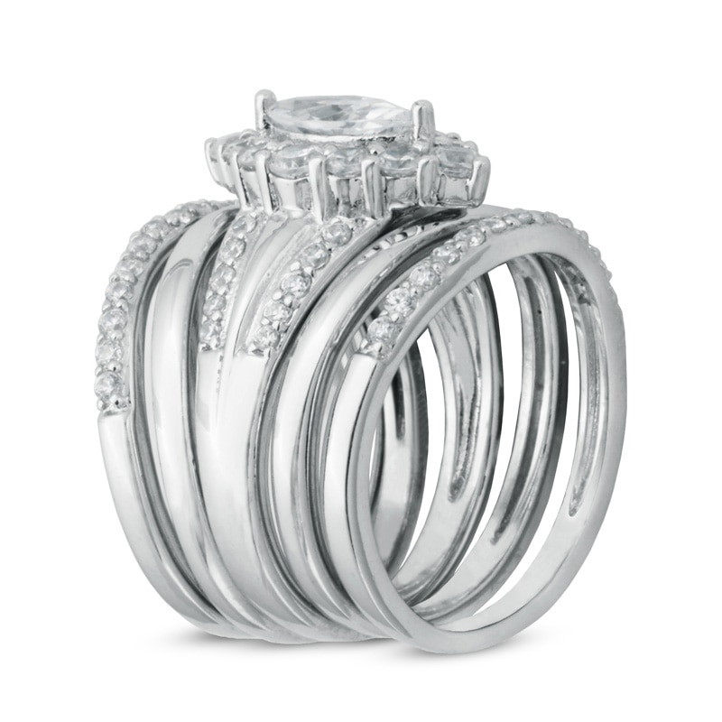 Marquise-Cut Lab-Created White Sapphire Frame Five Piece Stackable Ring Set in Sterling Silver