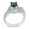 Thumbnail Image 2 of 1-1/5 CT. T.W. Enhanced Black and White Diamond Swirl Bridal Set in 10K White Gold