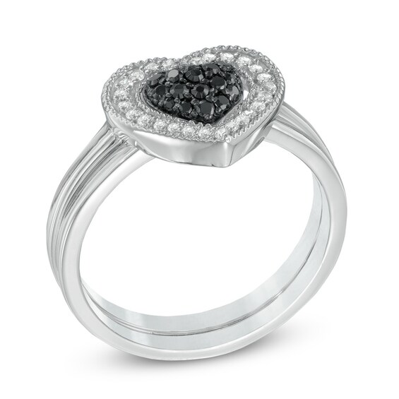 1/4 CT. T.W. Enhanced Black and White Diamond Heart Cluster Bridal Set in Sterling Silver 1/4 CT. T.W. Enhanced Black and White Diamond Heart Cluster Bridal Set in Sterling Silver