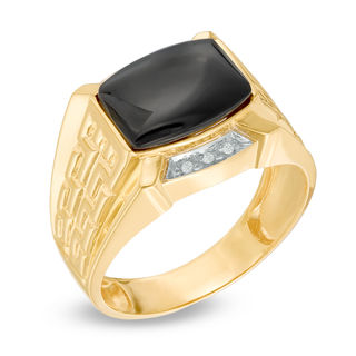 Men's Rectangular Onyx and Diamond Accent Brick Ring in 10K Gold ...
