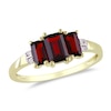 Thumbnail Image 0 of Emerald-Cut Garnet and Diamond Accent Three Stone Ring in 10K Gold